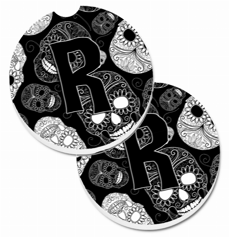 Letter Day of the Dead Skulls Cup Holder Car Coasters (Set of 2) - 638508585332