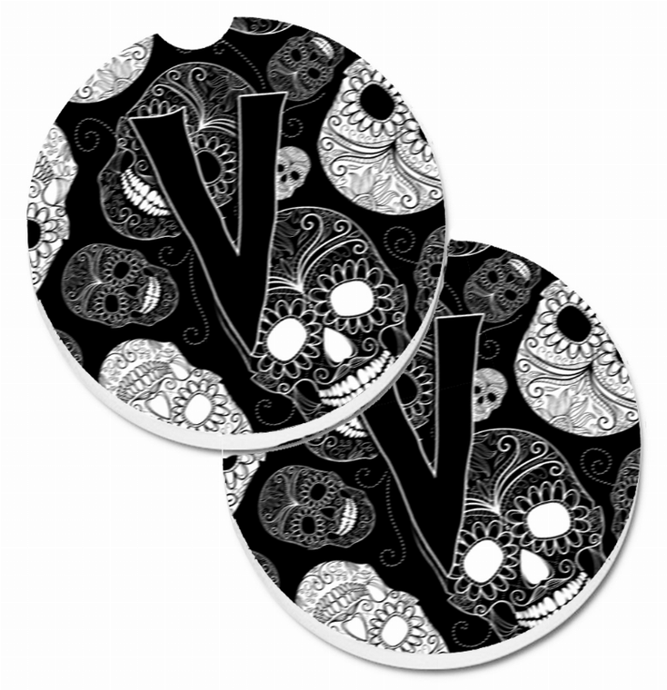 Letter Day of the Dead Skulls Cup Holder Car Coasters (Set of 2) - 638508585370