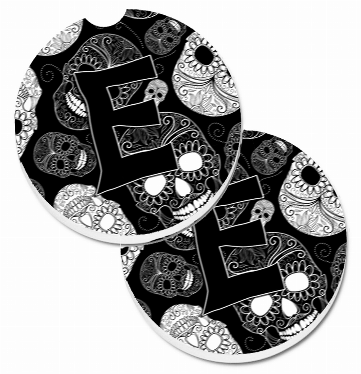 Letter Day of the Dead Skulls Cup Holder Car Coasters (Set of 2) - 638508585202