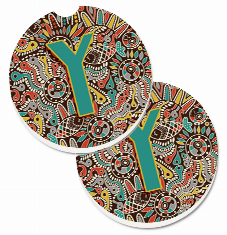 Letter Retro Tribal Alphabet Initial Cup Holder Car Coasters (Set of 2) - 638508586704