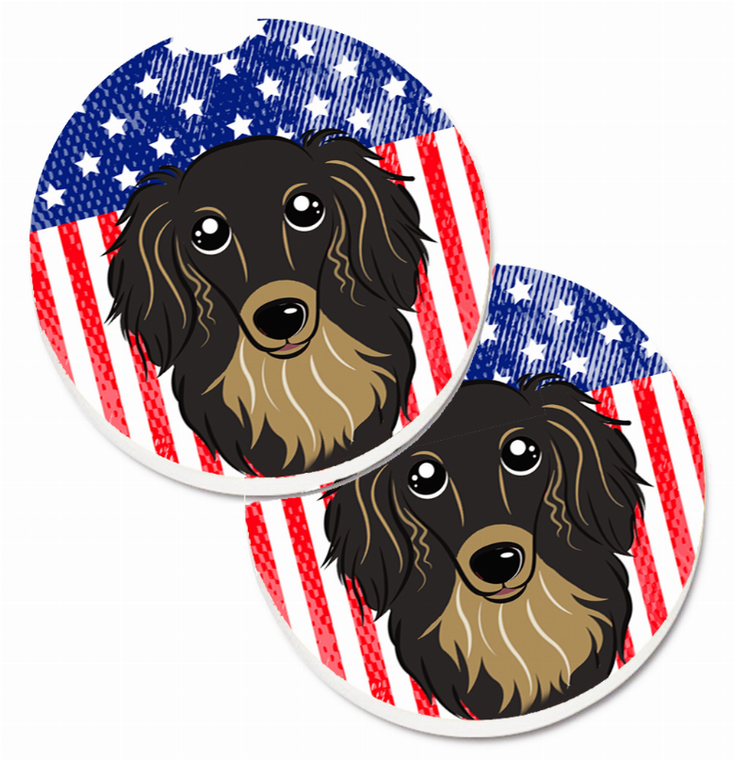 Dog Themed American Flag Cup Holder Car Coasters (Set of 2) - 638508566539