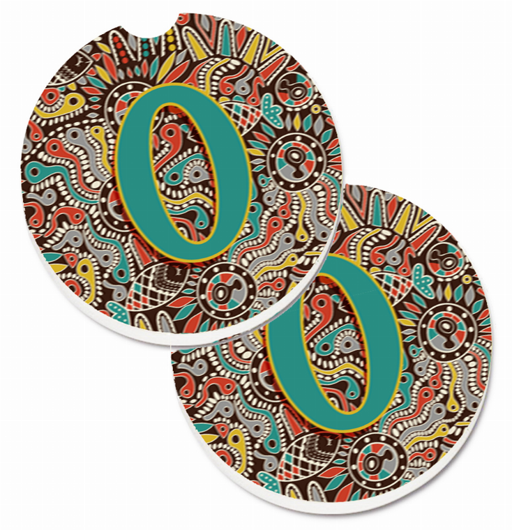 Letter Retro Tribal Alphabet Initial Cup Holder Car Coasters (Set of 2) - 638508586605