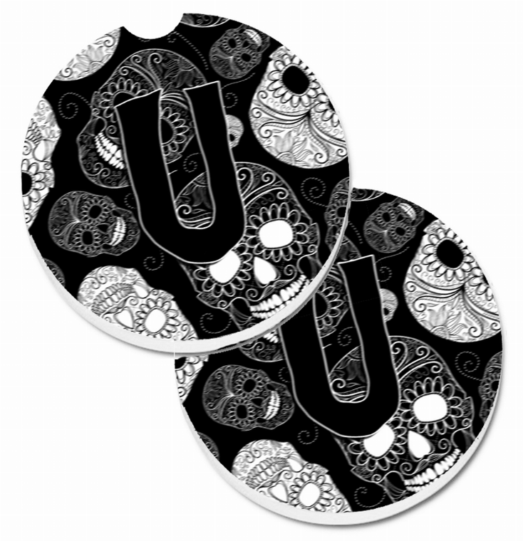 Letter Day of the Dead Skulls Cup Holder Car Coasters (Set of 2) - 638508585363