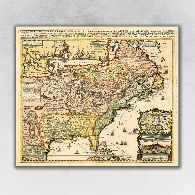 16" X 20" Vintage 1718 Map Of New France - 808230021563