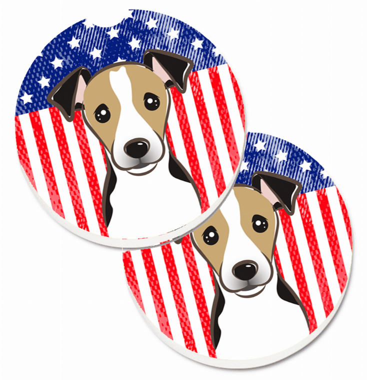Dog Themed American Flag Cup Holder Car Coasters (Set of 2) - 638508567017