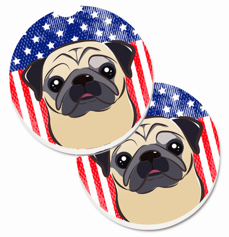 Dog Themed American Flag Cup Holder Car Coasters (Set of 2) - 638508567024
