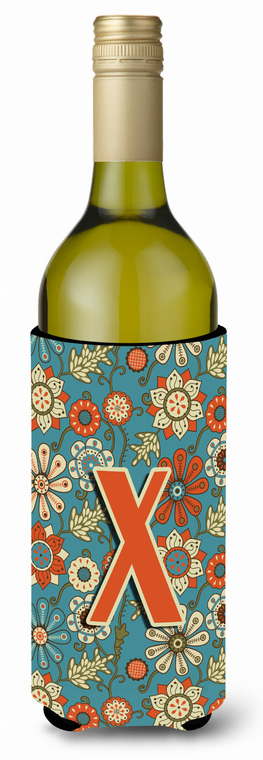 Monogram Letter Flowers Wine Bottle Hugger - 638508020857