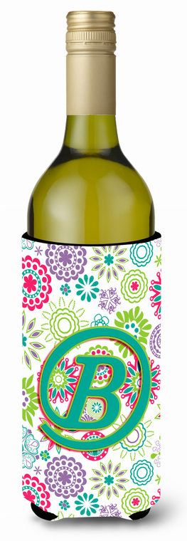 Monogram Letter Flowers Wine Bottle Hugger - 638508020376