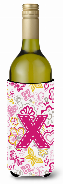 Monogram Letter Flowers and Butterflies Wine Bottle Hugger - 638508019035