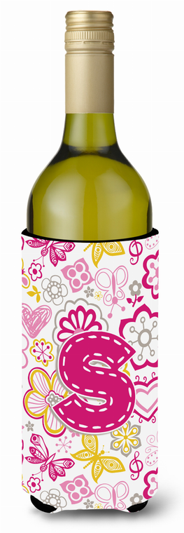 Monogram Letter Flowers and Butterflies Wine Bottle Hugger - 638508018984