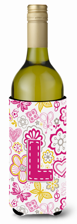 Monogram Letter Flowers and Butterflies Wine Bottle Hugger - 638508018915