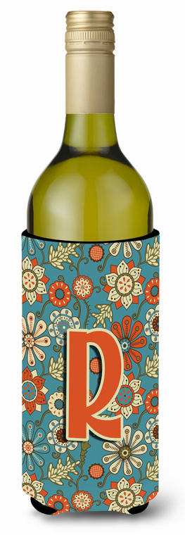 Monogram Letter Flowers Wine Bottle Hugger - 638508020796