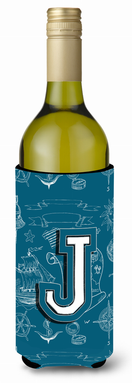 Monogram Letter Sea Doodles Alphabet Wine Bottle Hugger - 638508020970