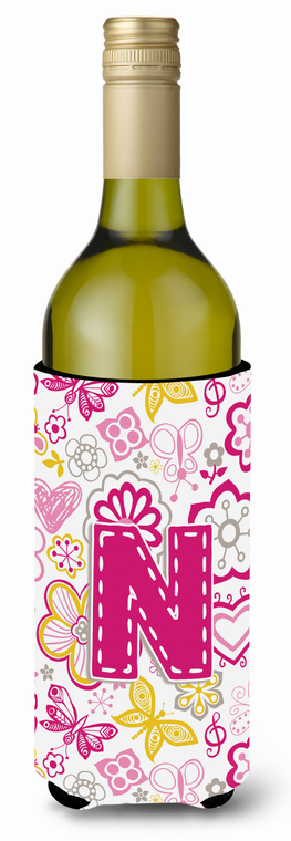Monogram Letter Flowers and Butterflies Wine Bottle Hugger - 638508018939