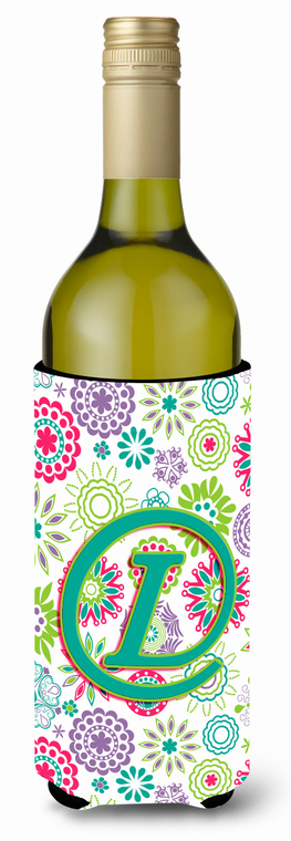 Monogram Letter Flowers Wine Bottle Hugger - 638508020475