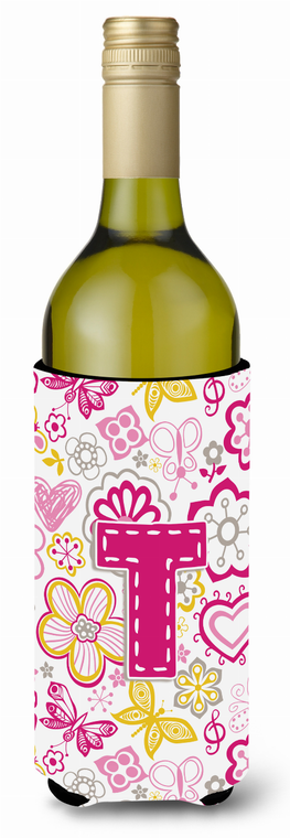 Monogram Letter Flowers and Butterflies Wine Bottle Hugger - 638508018991