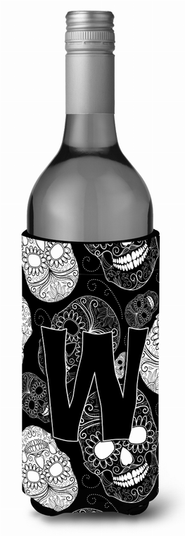 Monogram Letter Day of the Dead Skulls Black Wine Bottle Hugger - 638508019806