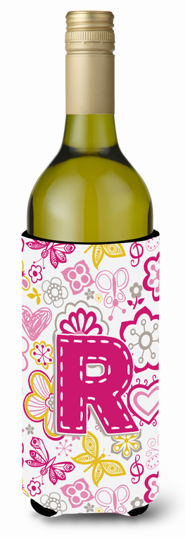 Monogram Letter Flowers and Butterflies Wine Bottle Hugger - 638508018977