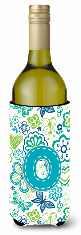 Monogram Letter Flowers and Butterflies Wine Bottle Hugger - 638508019202