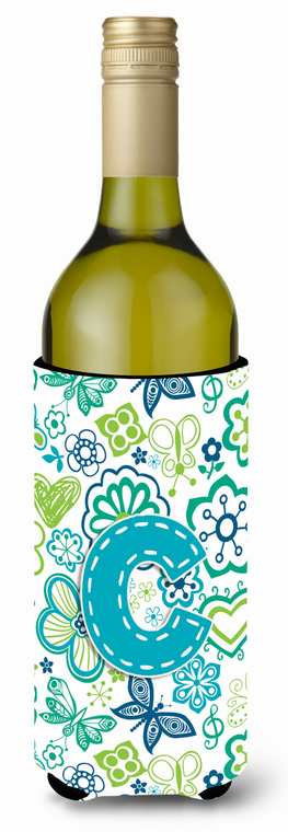 Monogram Letter Flowers and Butterflies Wine Bottle Hugger - 638508019080