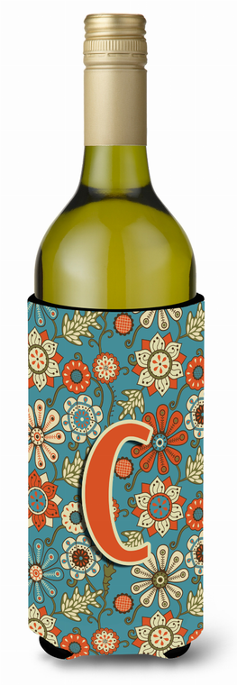 Monogram Letter Flowers Wine Bottle Hugger - 638508020642