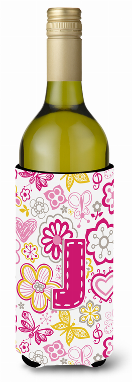 Monogram Letter Flowers and Butterflies Wine Bottle Hugger - 638508018892