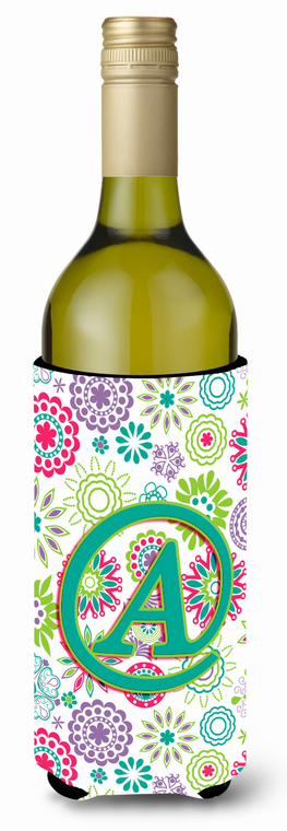 Monogram Letter Flowers Wine Bottle Hugger - 638508020369
