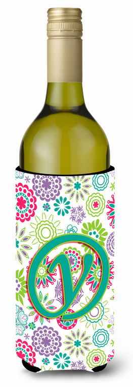 Monogram Letter Flowers Wine Bottle Hugger - 638508020604