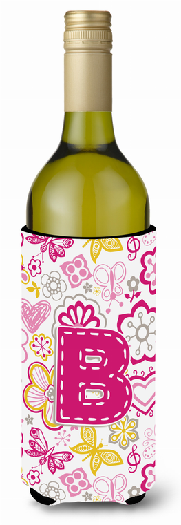 Monogram Letter Flowers and Butterflies Wine Bottle Hugger - 638508018816