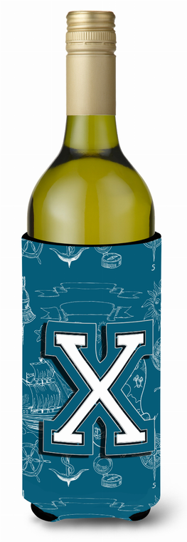 Monogram Letter Sea Doodles Alphabet Wine Bottle Hugger - 638508021113