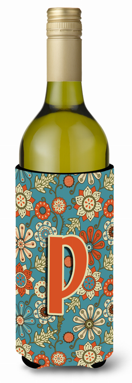 Monogram Letter Flowers Wine Bottle Hugger - 638508020772