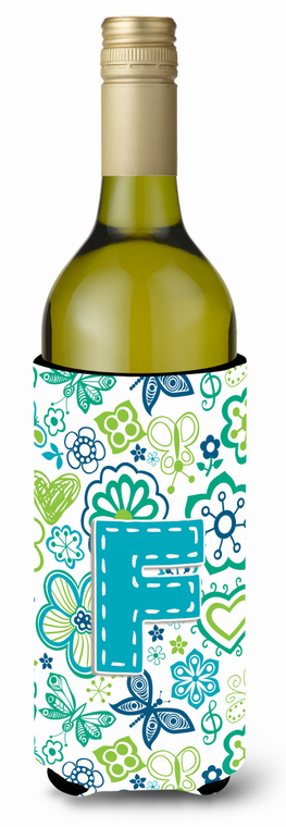 Monogram Letter Flowers and Butterflies Wine Bottle Hugger - 638508019110