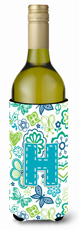 Monogram Letter Flowers and Butterflies Wine Bottle Hugger - 638508019134