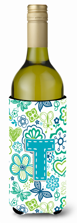 Monogram Letter Flowers and Butterflies Wine Bottle Hugger - 638508019257