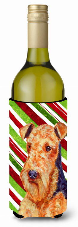 Candy Cane Holiday Christmas Design with Dog Wine Bottle Hugger - 615872701285