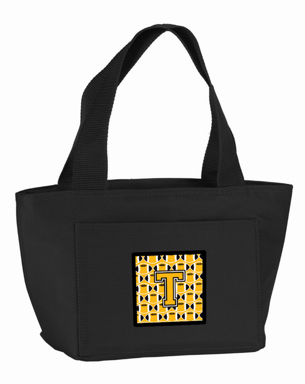 Letter T Football Black, Old Gold and White Lunch Bag - 638508861757