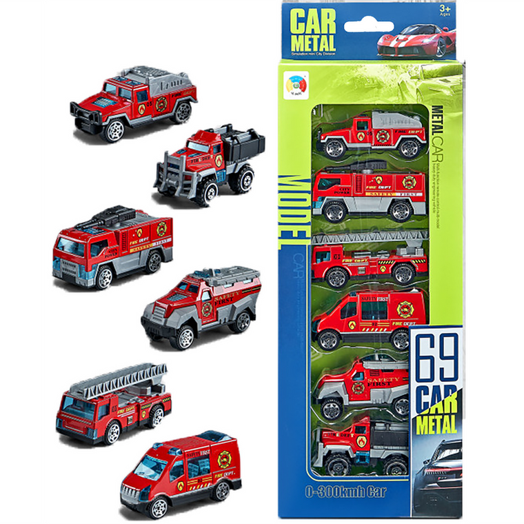 Set of 6 Die-Cast Fire Vehicles in Peggable Retail Box - 667741122950