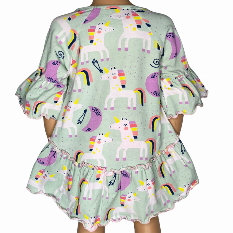 AnnLoren Little & Big Girls 3/4 Angel Sleeve Unicorn Cotton Knit Ruffle Shirt - 633632264351