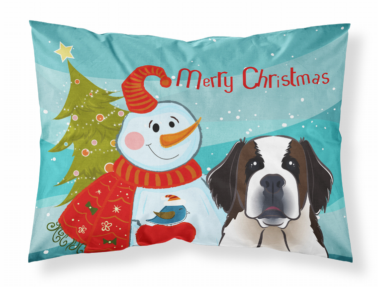 Carolines Treasures Snowman and Dog Print Standard Pillowcase, White, Breathable Moisture-Wicking Fabric