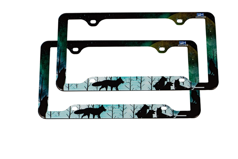 FantasHome 2 Pack Stainless Metal Car License Plate Frame Cover, US Standard Size (Wolf) - 850034368030