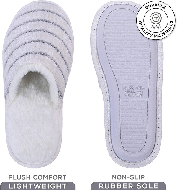 ROXONI Women Slipper Cozy Memory Foam, Indoor Outdoor Rubber Sole - 491089957669