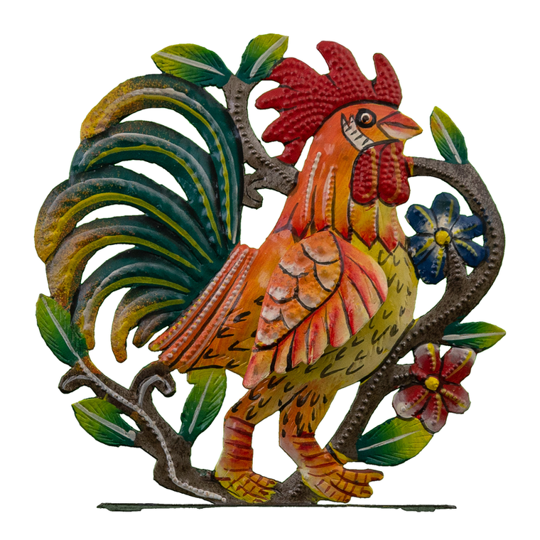 Freestanding Painted Rooster with Wing - 695924868241