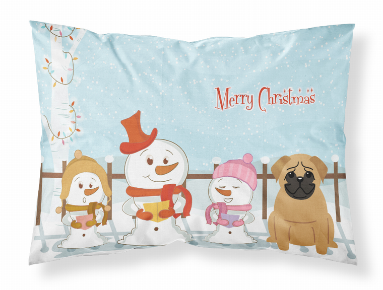Carolines Treasures, Inc Merry Christmas Carolers Dog Fabric Standard Pillowcase, White with Artwork, Snowy Scene, Moisture Wicking Material