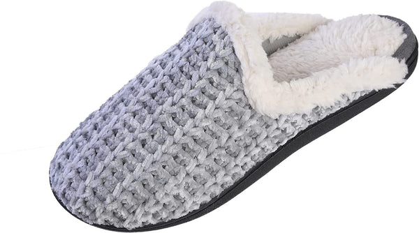 Roxoni Memory Foam Slippers for Women - Fuzzy Cozy Indoor/Outdoor Slides - Fluffy Slip On Shoes Womens House Slippers with Plush Heels and Anti-Skid Rubber Sole - 049108917616
