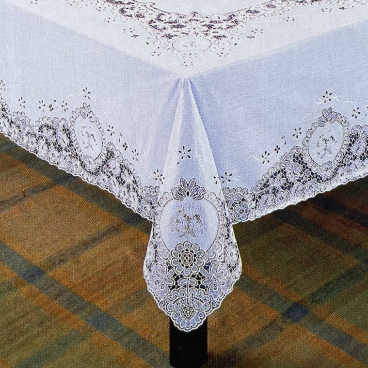 54"x72" White Vinyl Tablecloth Floral Table Cloth Cover - 655466515171