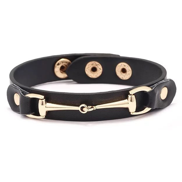 AWST Int'l Vegan Leather Bracelet with Gold Tone Snaffle Bit - 840862018528