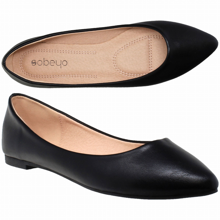 SOBEYO Womens Ballet Flats Pointed Toe Slip On Cushioned Closed Toe Shoes - 635963736989