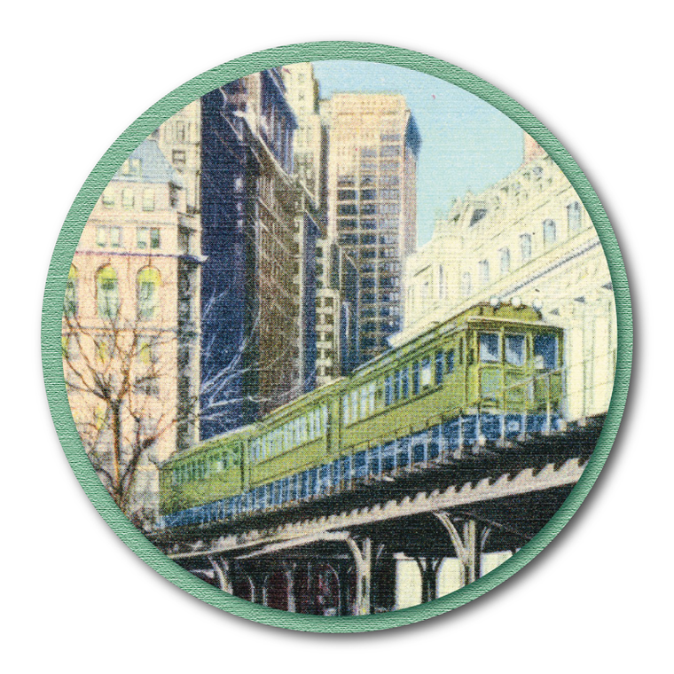 Courtside Market Elevated Railway Train NYC Postcard Circular Wood Decor - 840305860080