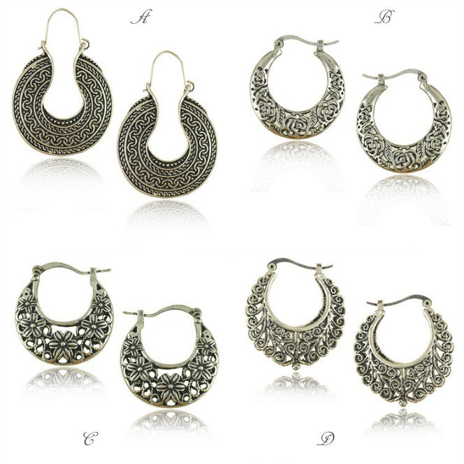 Silver Tribal look Filigree Hoop Earrings For World Traveller - 702921575093