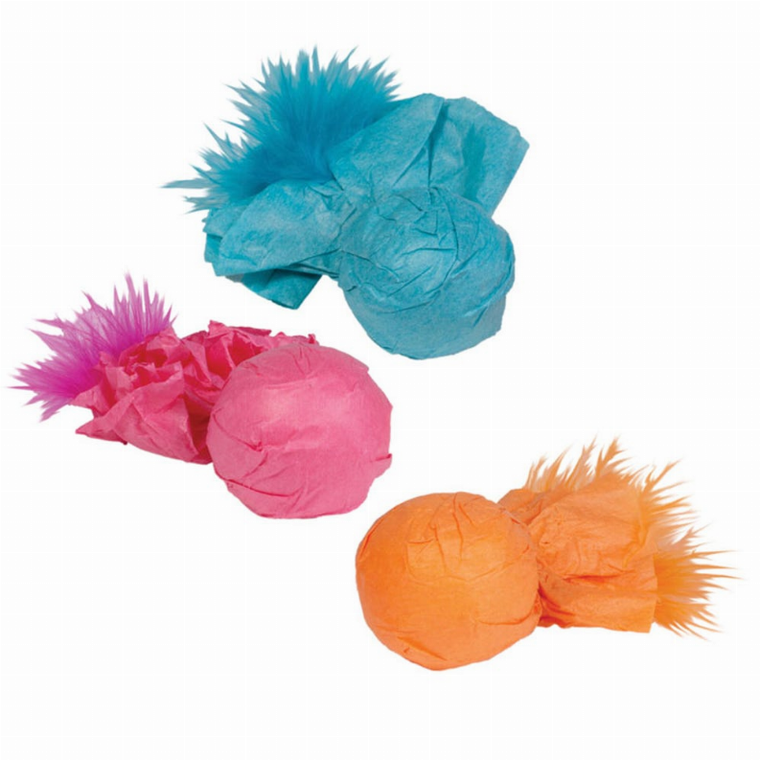 Kylie's Brights KB Paper Ball Rattlers with Feather, 3 Pack